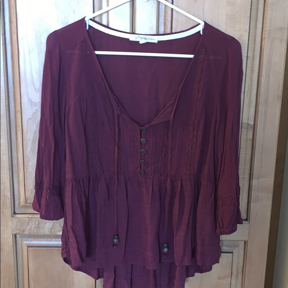 maroon blouse with tie front